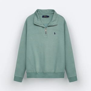 Pull en coton tricoté à col montant 1/4 zippé Polo RL vert marine, pull personnalisé en coton côtelé pour homme - Product Image 1