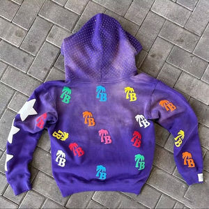 Printemps Mode Surdimensionné Lourd Lavage À L'acide Hip Hop Vintage Distressed Broderie Patch Strass À Capuche grande taille - Product Image 2