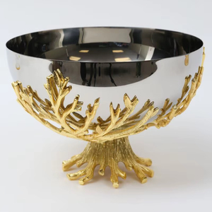 Handcrafted Iron Metal Decorative Bowl With Stand For <b>Dining</b> <b>Table</b> And Elegant Home Decoration Style - Product Image 1