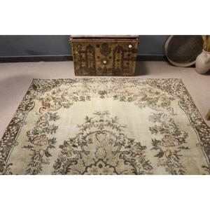Grand tapis vintage 6,4x9,3 pi (195x283 cm), tapis turc brun à motifs floraux - Product Image 4