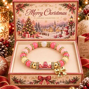Pulsera elástica con cuentas navideñas, joyería unisex con dije de bastón de caramelo, pulsera de regalo navideño con caja de regalo de Navidad para hombres y mujeres - Product Image 1