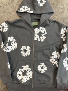 Tears Rhinestone Cotton <b>Wreath</b> Gray Streetwear DenimTearss Sweatshirt Hoodie Tears Rhinestone Cotton <b>Wreath</b> Zip Hoodie Gray - Product Image 5