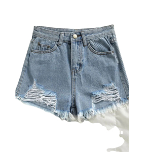 Nuevos pantalones cortos para mujer, pantalones vaqueros deportivos informales de cintura alta, pantalones cortos transpirables de mezclilla holgados, cintura elástica, patrón caliente, estilo de pierna de verano - Product Image 1