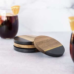 Posavasos de madera Premium Juego de posavasos de madera elegante y duradero de 4 piezas con incrustaciones de latón con soporte Star Crafts India - Product Image 4