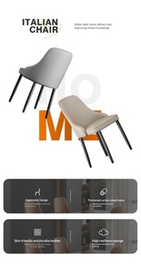 Silla de Comedor Moderna de Lujo, Respaldo Alto, Tapizada en Cuero Curvado, Silla de Cocina con Patas de Metal, Estilo Minimalista de Mediados de Siglo - Product Image 3