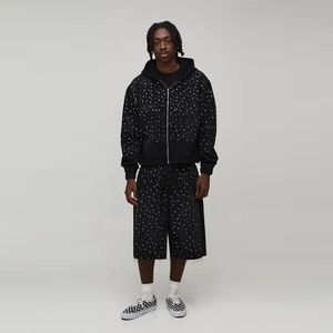 Sweat-shirt à capuche surdimensionné pour homme, fermeture éclair, imprimé à pois, tricoté, décontracté, streetwear, veste pour l'automne - Product Image 6