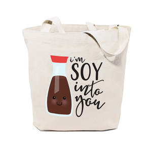 Durable Cotton Canvas Tote Bag Eco-Friendly Recyclable 'I'm Soy You' Cartoon Letter Plain Printed Pattern for Daily Use Gift - Product Image 1
