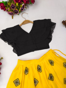 Ensemble Lehenga Choli pour filles Shoryam Fashion, en georgette jaune, longueur au sol, séchage rapide, tenue ethnique festive, imprimé Hathi - Product Image 2