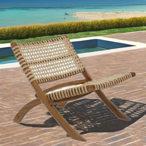 Chaise longue Xavir en rotin, mobilier d'extérieur confortable, impression couleur intégrale, pour villa, hôtel, appartement, design asiatique moderne - Product Image 4