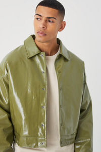 Nueva llegada Shine Olive Original chaqueta personalizada de cuero de vaca para hombres Chaquetas de cuero con estilo para hombres personalizadas para OEM - Product Image 2