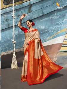 Saree de travail imprimé en soie pure douce de créateur par Fab Zone - Product Image 3