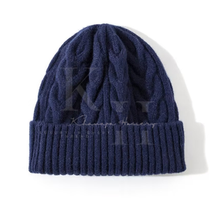 Automne hiver 100% laine câble tricot bonnet doux unisexe tricoté bonnet chaud pour l'extérieur à la mode et pour le temps froid - Product Image 1