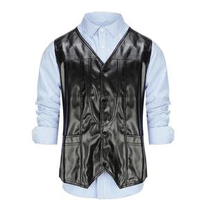 Chaleco de piel sintética para hombre, abrigo sin mangas, ajustado, chaleco de un solo pecho con bolsillos, chaleco de Color sólido, prendas de vestir - Product Image 6