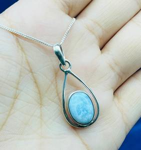 Colgante de plata de Larimar natural, colgante de plata de ley 925, colgante de declaración de plata con piedras preciosas de Larimar, collar para ella - Product Image 4