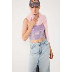 Casual <b>Shimmer</b> Strapless Crop <b>Top</b> with Front Logo Short Length Crop <b>Top</b> - Product Image 1