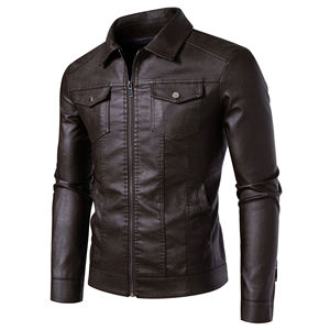 Chaqueta de moto Vintage de cuero genuino para hombre, abrigo corto de piel de oveja con cuello informal para primavera y otoño, teñido liso para hombre - Product Image 4