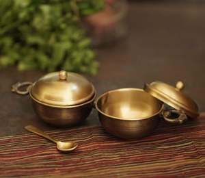 Bol à 2 sections en aluminium laiton antique courbé de forme ronde gaufrée Royal Classic Look Fruit Servant Fait à la main - Product Image 5