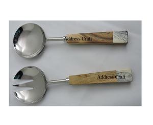 Ensemble de serveurs à salade en bois naturel écologique Outils de service Ustensiles de cuisine Couverts Cuillère Fourchette pour usage domestique dans la cuisine - Product Image 6