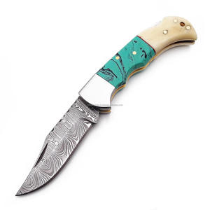 Hot Selling Damascus Steel Twist Pattern Folding <b>Knife</b> Back <b>Lock</b> Bone & Resin Handle Sheath Pocket EDC Camping OEM <b>Knife</b> - Product Image 2