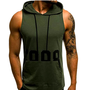 Sweat à capuche personnalisé pour hommes grande taille sans manches Gym Fitness débardeur sports décontractés sweat à capuche uni d'entraînement pour hommes - Product Image 1