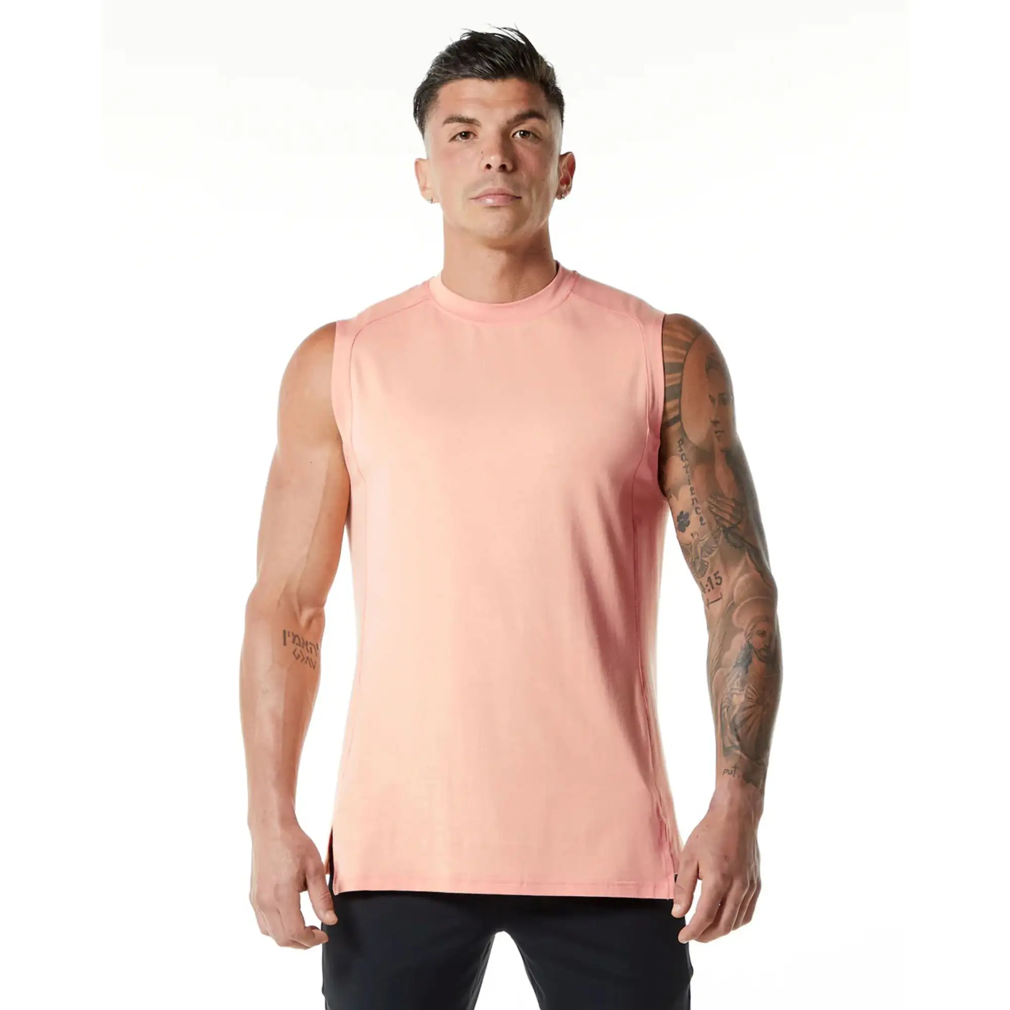 Tapered corel masculino sem mangas, reforço físico, corte de braço, elongado, torso, 100% algodão, cheeky, gola alta, premium, regata