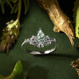Jeulia Elegant Vintage Vine Pear Shaped Moss Agate Engagement <b>Ring</b> - Product Image 4