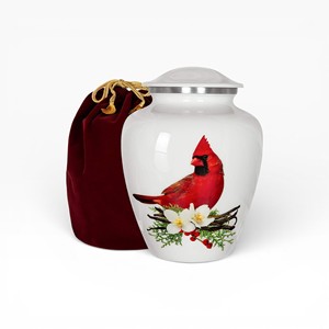 Urna Conmemorativa de Pájaro Cardenal Blanco con Arte Inspirado en la Naturaleza, Símbolo de Amor, Esperanza y Confort Espiritual - Product Image 1
