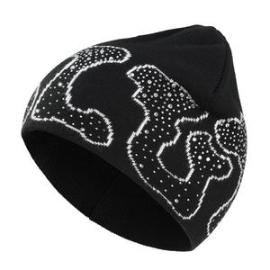 Bonnet Jacquard extérieur unisexe personnalisé fabriqué en usine 100% laine tricot chaud à revers réglable Sports d'hiver usage quotidien strass - Product Image 1