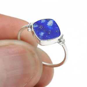 Natural Lapis Lazuli Gemstone Cushion Shape <b>Ring</b> for Woman <b>Girls</b> Handmade Jewelry 925 Sterling Silver <b>Rings</b> Wholesale Supplier - Product Image 3