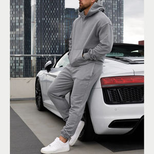 Ensembles de survêtements 100% coton uni 400gsm pour hommes, pantalons de survêtement et sweat à capuche surdimensionnés, logo respirant pour l'hiver, deux pièces - Product Image 2