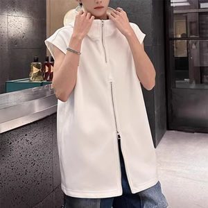 Personnalisé été hommes décontracté sans manches blanc à capuche 3D brodé lettre conception épaisse épaule gilet métal fermeture éclair lavé - Product Image 2