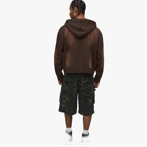 Sweat à capuche zippé en molleton délavé pour homme, mélange de coton lourd, veste streetwear avec capuche pour la vente en gros - Product Image 2