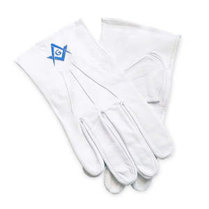 Gants maçonniques en gros, taille unique, coton blanc, gants maçonniques avec logo métallique maçonnique, service OEM - Product Image 1