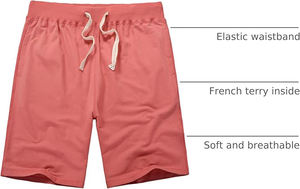 Shorts pour hommes en molleton mi-lourd 100% coton uni, confortables et décontractés, avec taille élastique, coupe ample, légers, durables et résistants à l'usure - Product Image 2
