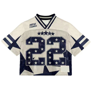 Possédez votre numéro de nom d'équipe maillot d'été respirant grande taille uniforme de football américain maille col en V transfert de chaleur imprimé classique - Product Image 3