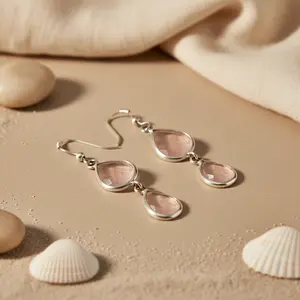 Pendientes de Plata con Piedras Preciosas Rosadas para Mujer, Idea de Regalo Elegante - Product Image 1