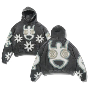 Wholesale Winter Heavyweight <b>Fleece</b> Distressed Hoodies Unisex Embroidery Patch Pullover Acid Washed <b>Oversize</b> <b>Men</b> <b>Hoodie</b> - Product Image 3