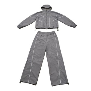 Custom High Quality Winter Casual Solid Outdoor Sets Polyester Cotton Fleece Windbreaker Tracksuit Zip Jacket Hooded <b>Pants</b> - Product Image 1