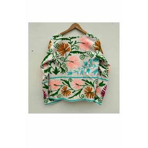 Suzani Embroidery Floral Woven Velvet Reversible Autumn/Winter Jacket <b>for</b> Ladies <b>Quilted</b> Boho Varsity Bomber Cotton Lining - Product Image 6