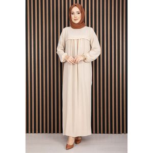 Robe Hijab en Crêpe Beige, Design Simple, Coupe Droite et Taille Empire - Product Image 3