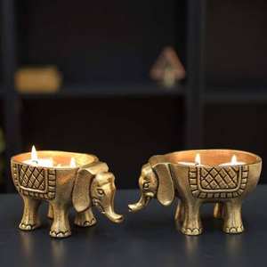 Porte-bougie en forme d'éléphant plaqué or, finition de qualité supérieure, personnalisable, décoration d'intérieur, porte-bougie pour la table de Pâques - Product Image 1
