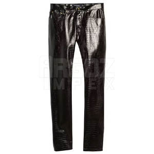 กางเกงหนังลำลองของผู้ชายคุณภาพสูงสีทึบเสื้อผ้าแนวสตรีทเอวสูงน้ำหนักเบาลายกลางเอวตรงซักได้ - Product Image 1