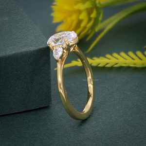 แหวนเพชรทรงรีเพาะเลี้ยงในห้องปฏิบัติการ แหวนทอง 14K ประดับเพชรทรงหยดน้ำสามเม็ด แหวนเพชรเพาะเลี้ยงในห้องปฏิบัติการสำหรับเธอ - Product Image 5