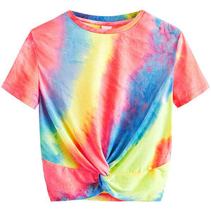 T-shirt blanc torsadé sur le devant pour femme, haut court à col rond et manches courtes, tendance - Product Image 5