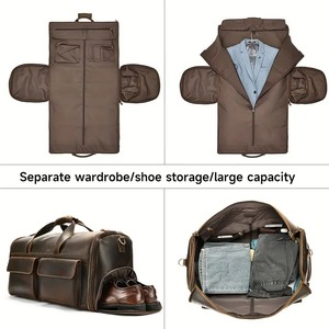Luxury Genuine Leather Garment Duffle <b>Bag</b> with Suit Organizer <b>Shoe</b> Compartment Travel Weekender Men Large Capacity Portable - Product Image 3