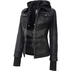 Premium Women's Hooded <b>Leather</b> <b>Jacket</b> Genuine Lambskin Custom Outerwear by Exporters and Suppliers Stylish and Comfortable - Product Image 5