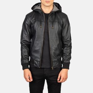 Blouson aviateur en cuir coupe-vent à capuche pour homme, hiver 2024, fermeture éclair, style streetwear écologique, emballage personnalisable - Product Image 2