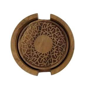 Customized Logo Engraved Laser Acacia Wooden <b>Coaster</b> <b>Table</b> Mat Home Use Cup Holders Insulation Mat Pad Drinks Made Marble - Product Image 2