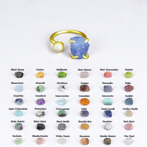 Pierre de naissance aigue-marine brute avec perle anneaux réglables faits à la main 925 bague en argent uni pour femmes ensemble de pierres - Product Image 3