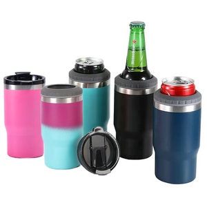 Enfriador de botellas y latas de cerveza SilverJet de 14 oz, de acero inoxidable y aislado, con 2 tapas, para usar en el coche, el hogar, la oficina o como regalo. - Product Image 1